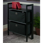  Torino 3-Piece Foldable 3-Tier Storage Shelf with 2 Foldable Wide Fabric Baskets, Black, 27-3/4'' W x 11-1/2'' D x 38-1/2'' H