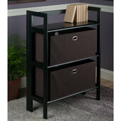  Torino 3-Piece Foldable 3-Tier Storage Shelf with 2 Foldable Wide Fabric Baskets, Black and Chocolate, 27-3/4'' W x 11-1/2'' D x 38-1/2'' H