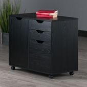  Mobile 2-Section Filing Cabinet, 3 Drawers with Side Cabinet, in Black, 30-11/16'' W x 16'' D x 26-5/16'' H