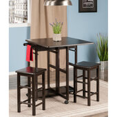  Suzanne 3-Piece Space Saver Set, Drop Leaf Table with 2-Tuck Away Stools, Coffee, 27-3/4'' W x 14-5/8'' D x 30-3/4'' H