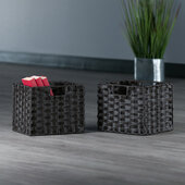  Melanie 2-Piece Foldable Woven Fiber Basket Set, 2-Small Baskets, Chocolate, 11'' W x 10-1/4'' D x 9'' H