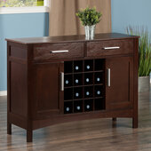  Gordon Buffet Cabinet with 2-Drawers, 2-Sliding Cabinet Doors, and 16-Wine Bottle Holder, Cappuccino, 43-3/4'' W x 15-3/4'' D x 32-1/4'' H