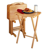  Alex 5-Piece Snack Table Set with Stand, Natural, 19'' W x 14-5/8'' D x 25-7/8'' H