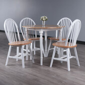  Sorella 5-Piece Drop Leaf Dining Table with Windsor Chairs, Natural and White, 36'' Diameter x 30-1/8'' H