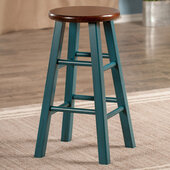 Ivy Square Leg Counter Stool, Rustic Teal and Walnut, 13-3/8'' W x 13-3/8'' D x 24-1/8'' H