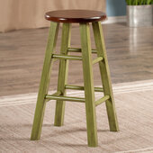  Ivy Square Leg Counter Stool, Rustic Green and Walnut, 13-3/8'' W x 13-3/8'' D x 24-1/8'' H