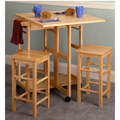   Suzanne 3-Piece Space Saver Set, Drop Leaf Table with 2-Tuck Away Stools, Natural, 27-3/4'' W x 14-5/8'' D x 30-3/4'' H