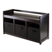  WS-92301, Addison 4-Piece Storage Bench with 3 Foldable Fabric Baskets In Black, Espresso / Chocolate, 37.40'' W x 13.39'' D x 20.87'' H