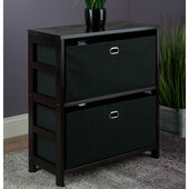  Torino 3-Piece 2-Tier Storage Shelf with 2 Foldable Fabric Baskets, Espresso and Black, 25-1/4'' W x 11-1/4'' D x 29-1/4'' H