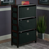  Torino 4-Piece 3-Tier Storage Shelf with 3 Foldable Fabric Baskets, Espresso and Black, 25-1/4'' W x 11-1/4'' D x 42'' H