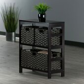 Leo 4-Piece Storage Shelf with 3 Foldable Woven Baskets, Espresso and Chocolate, 25-3/16'' W x 11-1/4'' D x 29-3/16'' H