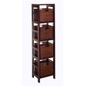  4-Section Storage Shelf with 4 Small Baskets in Espresso Finish 13.5''W x 11.25''D x 55''H