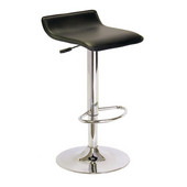  Single Airlift Swivel Stool with Black Faux Leather Seat in Black / Metal, 15-1/8''W x 15-1/8''D x 33-3/8''H