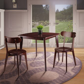  Pauline 3-Piece Set Square Dining Table with H-Leg Chairs, Walnut, 34'' W x 34'' D x 29-3/8'' H