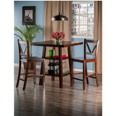  Orlando Collection 3-Piece Set High Table, 2 Shelves with 2 V-Back Counter Stools in Walnut, 33-7/8'' W x 33-7/8'' D x 36-1/16'' H