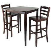  WS-94379, 3-Piece Inglewood High/Pub Dining Table with Ladder Back Stools, Antique Walnut, 33.8'' W x 33.8'' D x 38.9'' H
