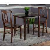  Clayton 3-Piece Set Round Drop Leaf Table with Renaissance Key Hole-Back Chairs, Walnut, 36'' Diameter x 29-1/8'' H