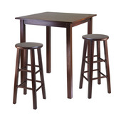  Parkland 3-Pc High Table with 29'' Square Leg Stools Walnut in Antique Walnut