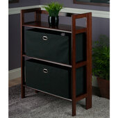  Torino 3-Piece Foldable 3-Tier Storage Shelf with 2 Foldable Fabric Baskets, Walnut and Black, 27-3/4'' W x 11-1/2'' D x 38-1/2'' H