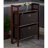  Torino 3-Piece Foldable 3-Tier Storage Shelf with 2 Foldable Fabric Baskets, Walnut and Chocolate, 27-3/4'' W x 11-1/2'' D x 38-1/2'' H