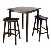  WS-94399, 3-Piece Kingsgate High/Pub Dining Table with Cushioned Saddle Stools, Antique Walnut, 33.8'' W x 33.8'' D x 38.9'' H