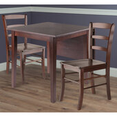  Perrone 3-Piece Drop Leaf Table with Ladder-back Chairs, Walnut, 30-1/8'' W x 30-1/8'' D x 29-1/8'' H