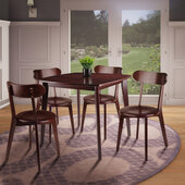  Pauline 5-Piece Set Square Dining Table with H-Leg Chairs, Walnut, 34'' W x 34'' D x 29-3/8'' H