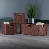  Tessa 3-Piece Foldable Woven Rope Basket Set, Walnut, Large: 22-7/8'' W x 10-1/4'' D x 9'' H, Small: 11'' W x 10-1/4'' D x 9'' H