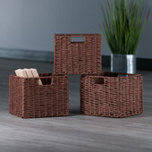  Tessa 3-Piece Foldable Woven Rope Basket Set, Walnut, Small: 11'' W x 10-1/4'' D x 9'' H