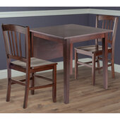  Perrone 3-Piece Drop Leaf Table with Slat Back Chairs, Walnut, 30-1/8'' W x 30-1/8'' D x 29-1/8'' H