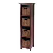  Milan 5-Piece Set 4-Tier Storage Shelf with 4 Leo Foldable Woven Baskets, Walnut, 16-3/8'' W x 13'' D x 56'' H