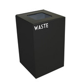  24 Gallon Geocube Indoor Recycling Container, Square Opening with Waste & Recycle Decals, 15''W x 15''D x 24''H, Charcoal