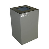  24 Gallon Geocube Indoor Recycling Container, Square Opening with Waste & Recycle Decals, 15''W x 15''D x 24''H, Slate