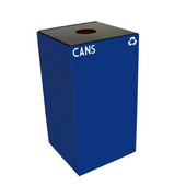  28 Gallon Geocube Indoor Recycling Container, Round Opening with Cans & Bottles Decals, 15''W x 15''D x 28''H, Blue