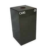  28 Gallon Geocube Indoor Recycling Container, Round Opening with Cans & Bottles Decals, 15''W x 15''D x 28''H, Charcoal