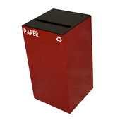  28 Gallon Geocube Indoor Recycling Container, Slot Opening with Paper & Recycle Decals, 15''W x 15''D x 28''H, Scarlet