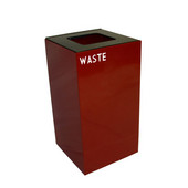  28 Gallon Geocube Indoor Recycling Container, Square Opening with Waste & Recycle Decals, 15''W x 15''D x 28''H, Scarlet