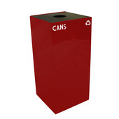  32 Gallon Geocube Indoor Recycling Container, Round Opening with Cans & Bottles Decals, 15''W x 15''D x 32''H, Scarlet