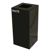  32 Gallon Geocube Indoor Recycling Container, Square Opening with Waste & Recycle Decals, 15''W x 15''D x 32''H, Charcoal