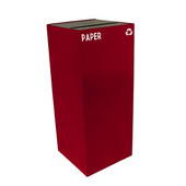  36 Gallon Geocube Indoor Recycling Container, Slot Opening with Paper & Recycle Decals, 15''W x 15''D x 36''H, Scarlet
