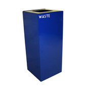  36 Gallon Geocube Indoor Recycling Container, Square Opening with Waste & Recycle Decals, 15''W x 15''D x 36''H, Blue