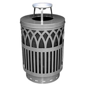  Outdoor receptacle with laser cut design, ash top, plastic liner, silver, 24''Dia x 42-7/8''H