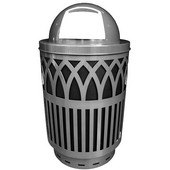  Outdoor receptacle with laser cut design, dome top, plastic liner, silver, 24''Dia x 42-7/8''H