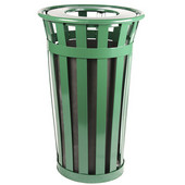  Oakley Slatted Metal Waste Receptacle with Flat Top Lid, 23'' Dia. x 35''H, 24 gal, Evergreen