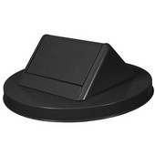 Receptacle with decorative ring band around top, with swing top lid and plastic liner, black, 28''Dia x 45-1/2''H