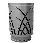  Outdoor receptacle with laser cut design, flat top, plastic liner, silver, 24''Dia x 34-5/8''H