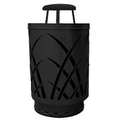  Outdoor receptacle with laser cut design, rain cap, plastic liner, black, 24''Dia x 42-7/8''H