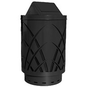  Outdoor receptacle with laser cut design, swing top, plastic liner, black, 24''Dia x 44''H